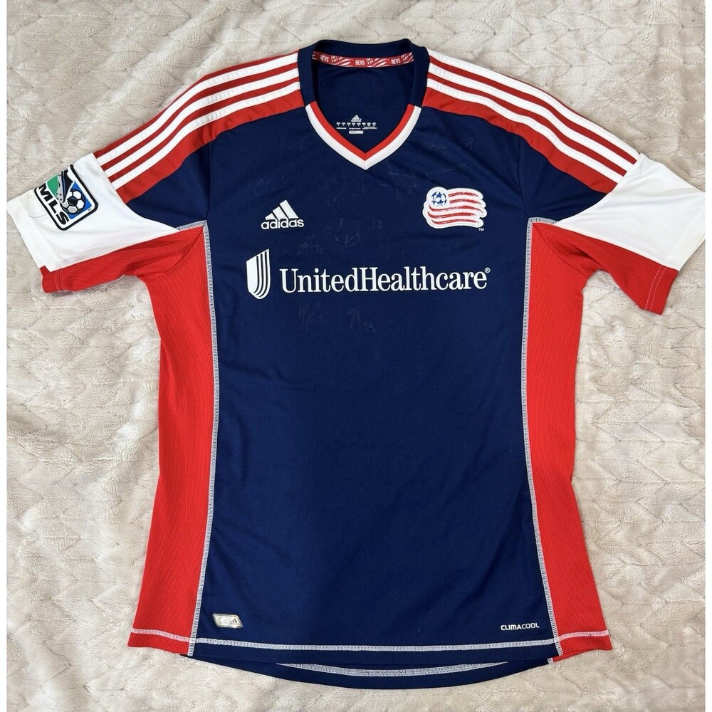 Adidas New England Revolution Soccer Jersey Men L Navy 2012-13 Signed MLS